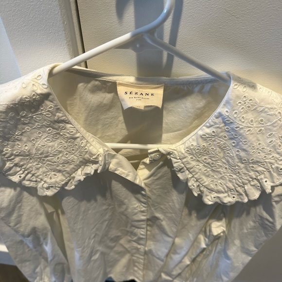 Sezane Alexia button up blouse white with collar size 40 or size 8 - Picture 4 of 6
